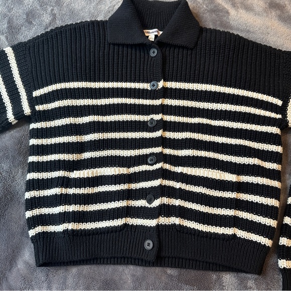NWOT Madewell Black & White Striped Cardigan Sweater Drop Shoulder Crop Cotton - Picture 4 of 7